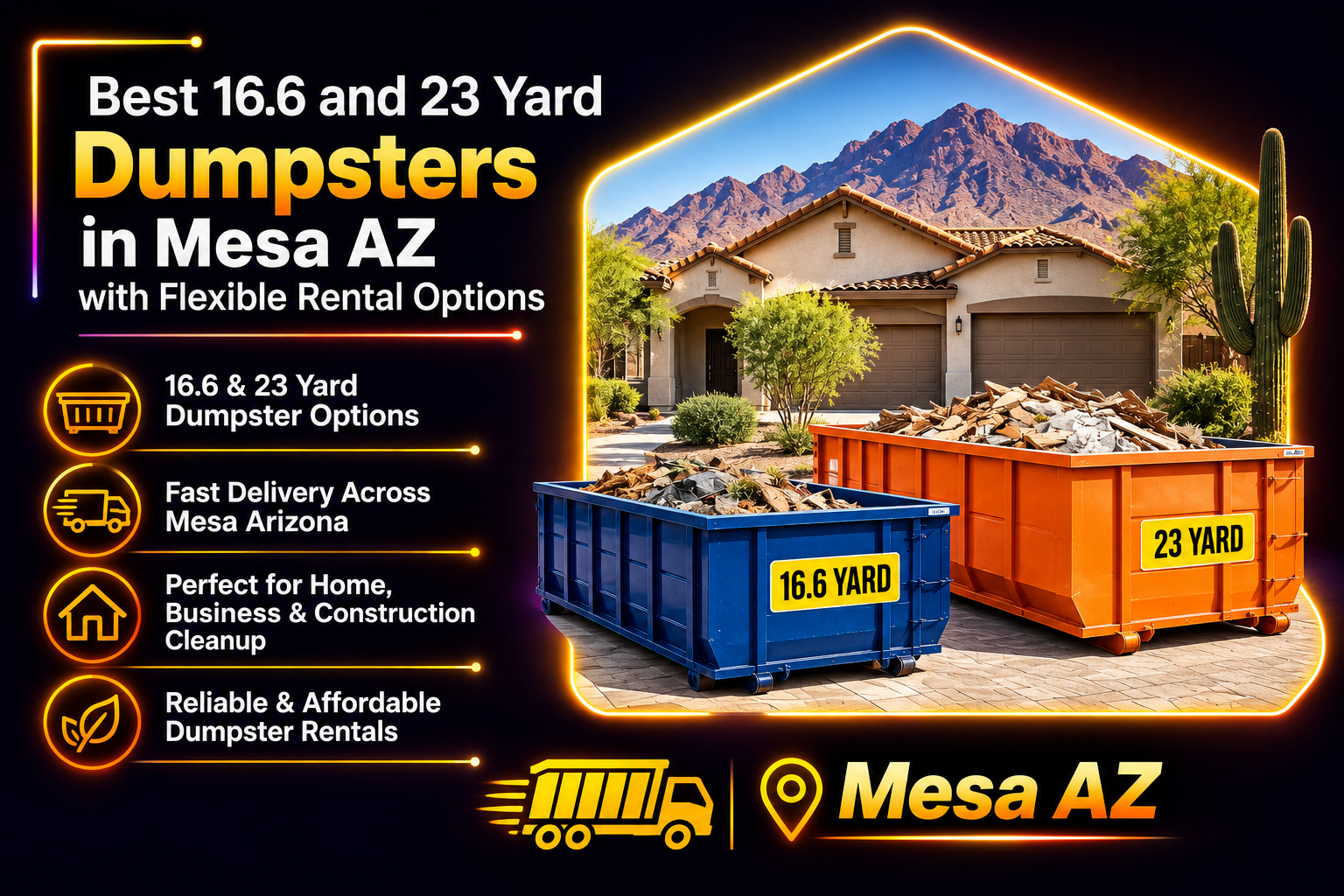 Best 16.6 and 23 Yard Dumpsters in Mesa AZ with Flexible Rental Options